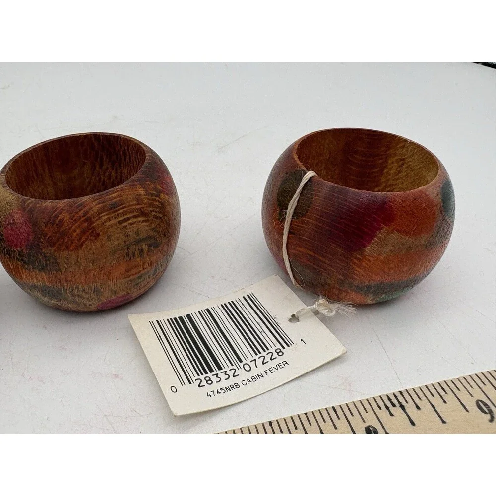 Cabin Fever Hand Painted Wood Napkin Rings Set of 4 Rustic Lodge Decor
